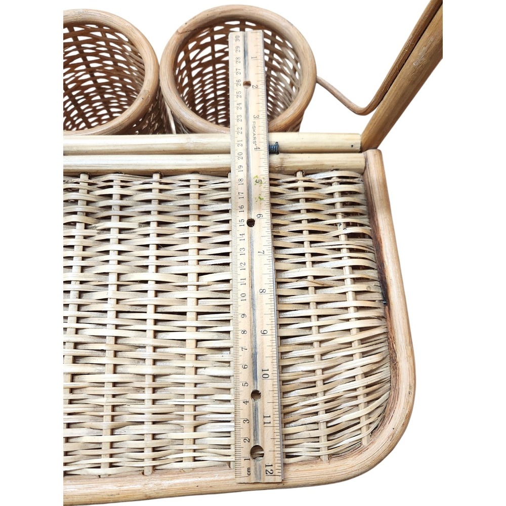 Vintage Large 2 Wine Bottle  Holder Rattan Bamboo Hinge Wicker Picnic Basket - Picture 10 of 15